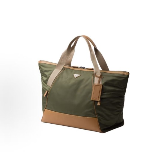 PRADA Re-Nylon enamel metal triangular logo hand-held travel bag for men